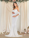 Maternity Summer Ruffle Sleeve V-Neck Mermaid Dress Pregnancy Gown Wedding Bridesmaid Dresses Robe for Photoshoot Baby Shower