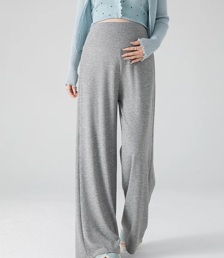 Pregnant Woman Maternity Straight Knitted Trousers With Adjustable Waist 2026 Autumn