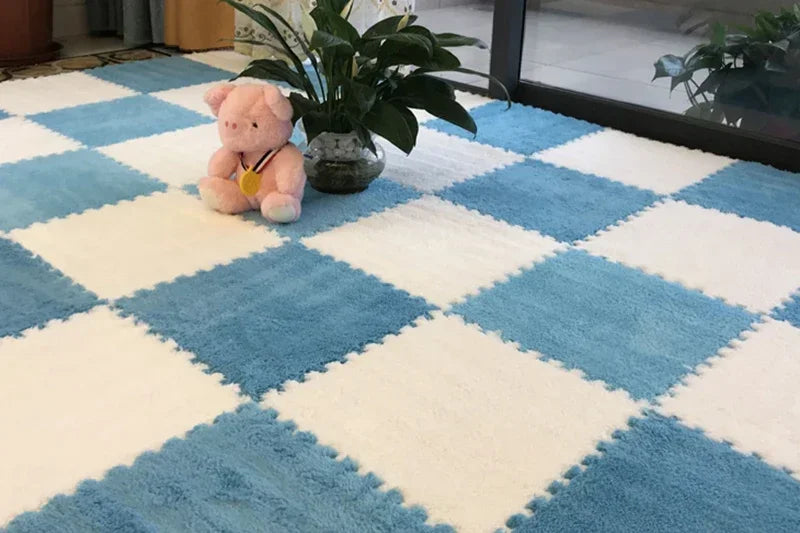 Soft Plush Kids Rug Play Mat 30x30cm Interlocking Puzzle Tiles for Floor Cushion