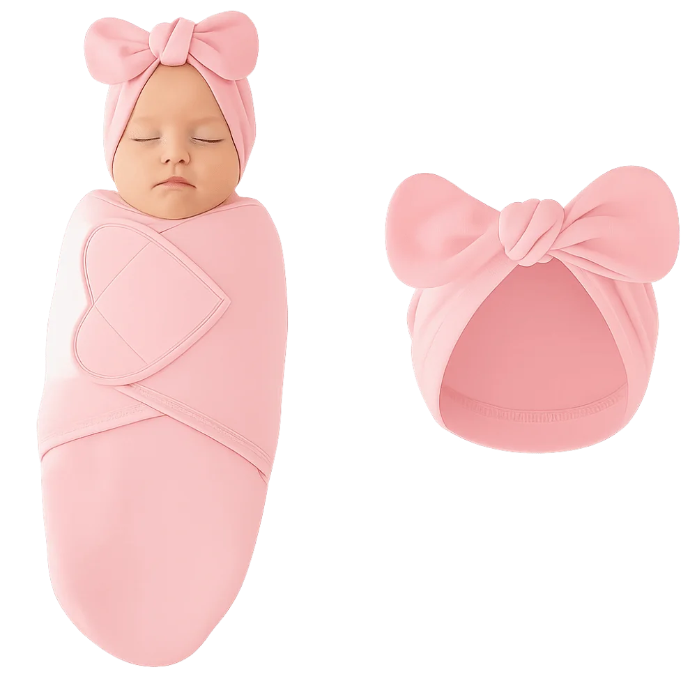 Bowknot Blanket Hat Set Soft Fabric Lightweight Material Newborn Photography Blanket Flower Adjustable Wrap