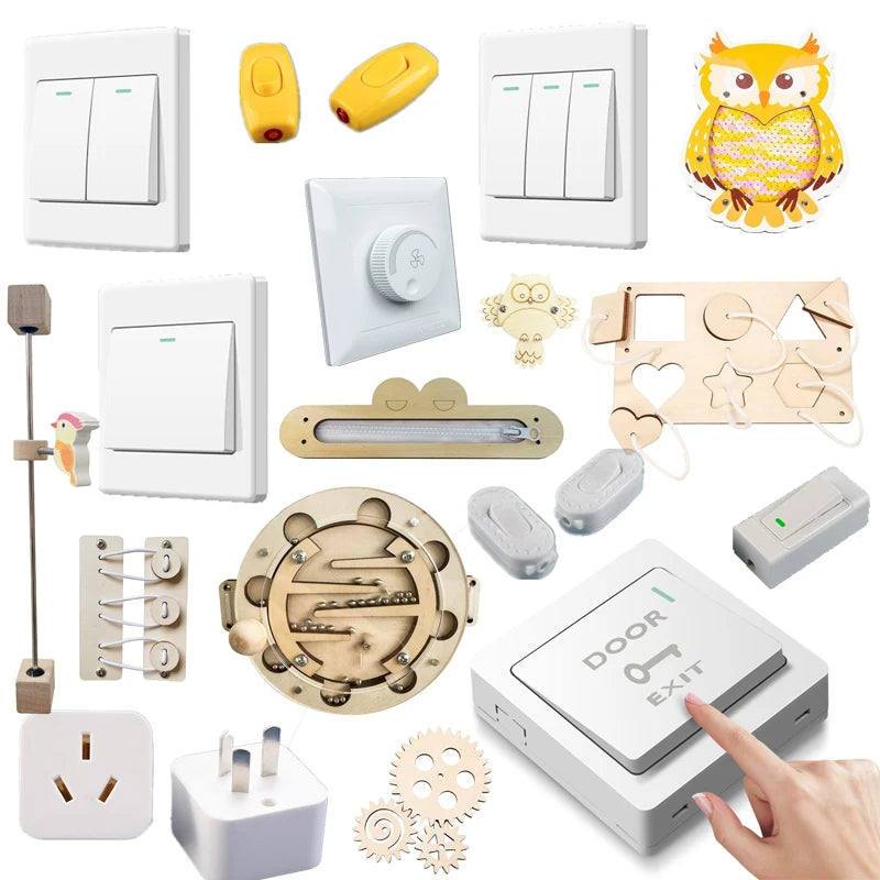 Montessori European Style  Busy Board Accessories Switch Doorbell Socket Educational Toys LED Lamp Learning Game Busy Board Toy