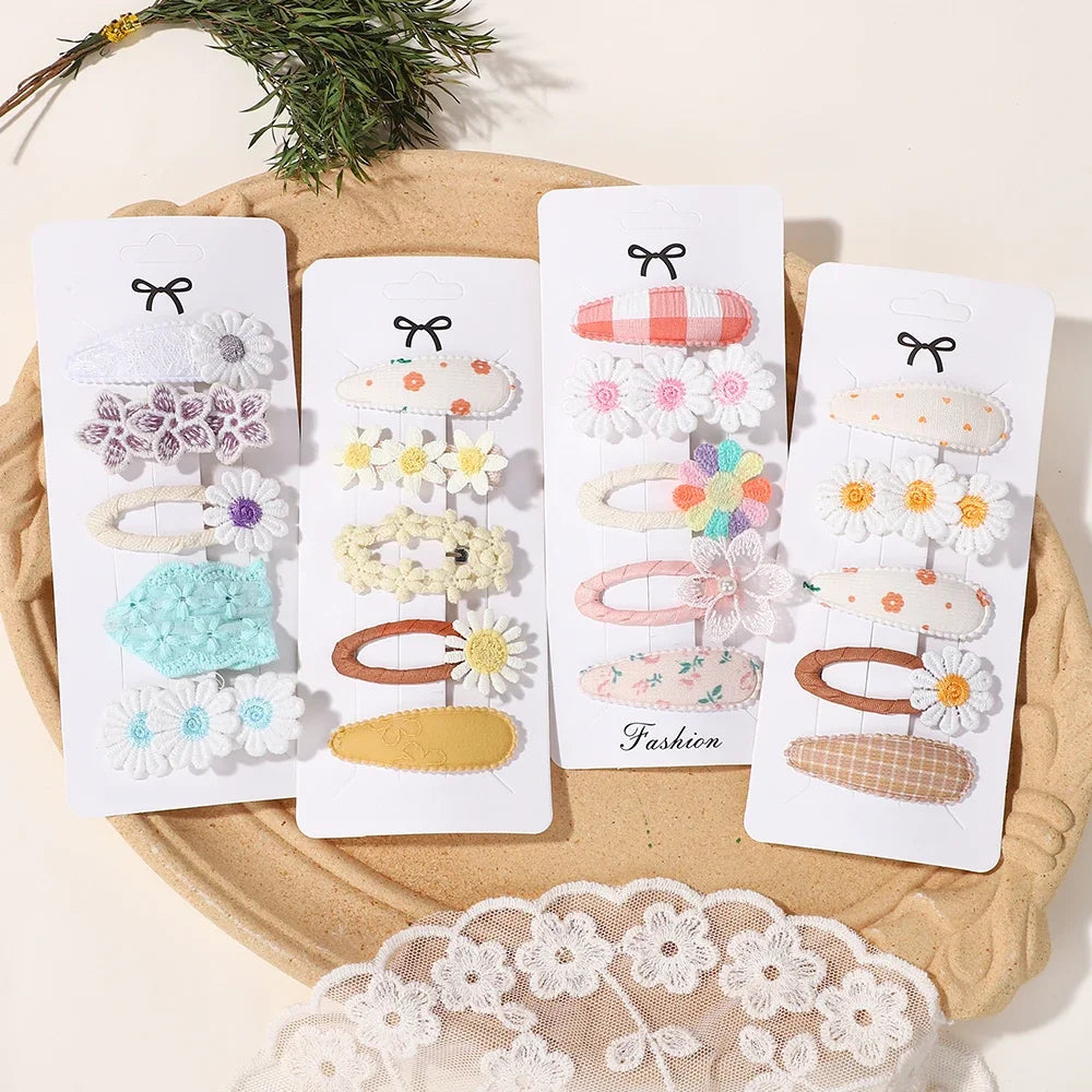 5Pcs/lot Girls Lovely Hair Clips Set Embroidered Bangs Barrette Ins Style Daisy Hairpin Kids Hairgripes Accessories
