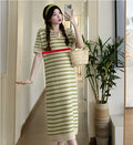 Summer Postpartum Woman Breastfeeding Dresses Short Sleeve Turn-down Collar Hollow Out Striped Maternity Straight Nursing Dress