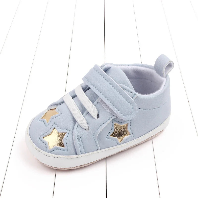2025 Spring And Autumn Baby Boy and Girl Shoes Soft PU Anti-slip Casual Prewalking Shoes for 0-18M First Step Shiny Stars BC2275