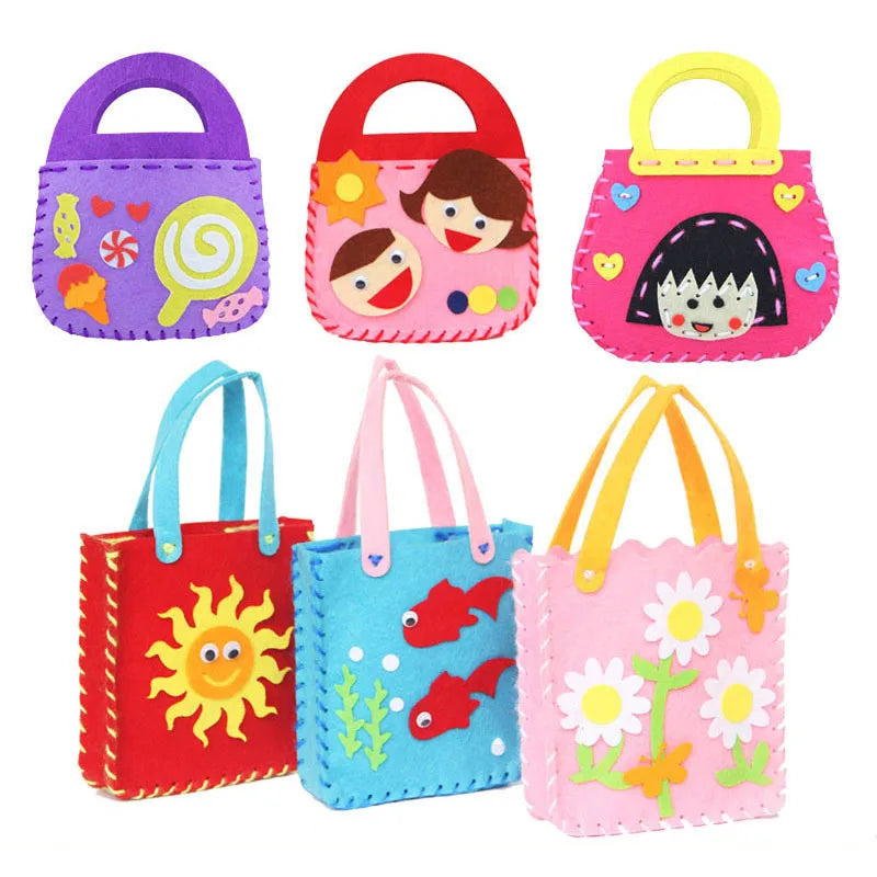6 pcs Children Cartoon Non-woven Handicraft Toys Kids Handmade Bag DIY Animal Flower Handbags Crafts Art Sewing Toy Craft
