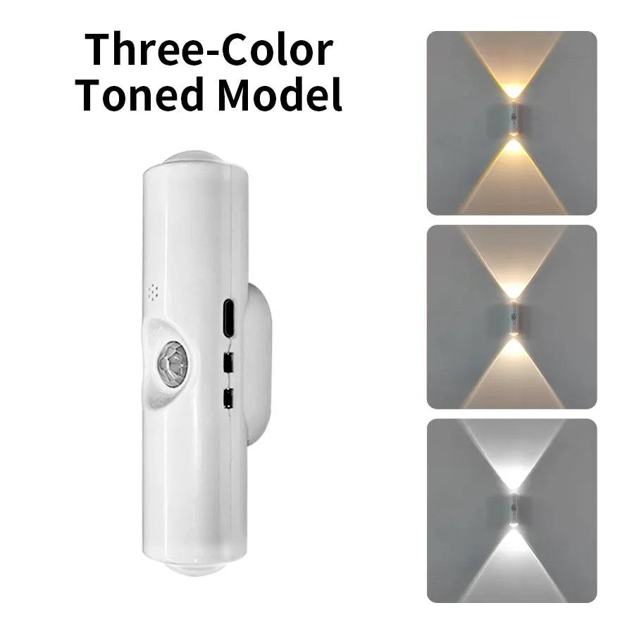 Sunset Dh-01 Double-Head Led Wall Lamp With Motion Sensor Rgb Ambient Light Usb Rechargeable