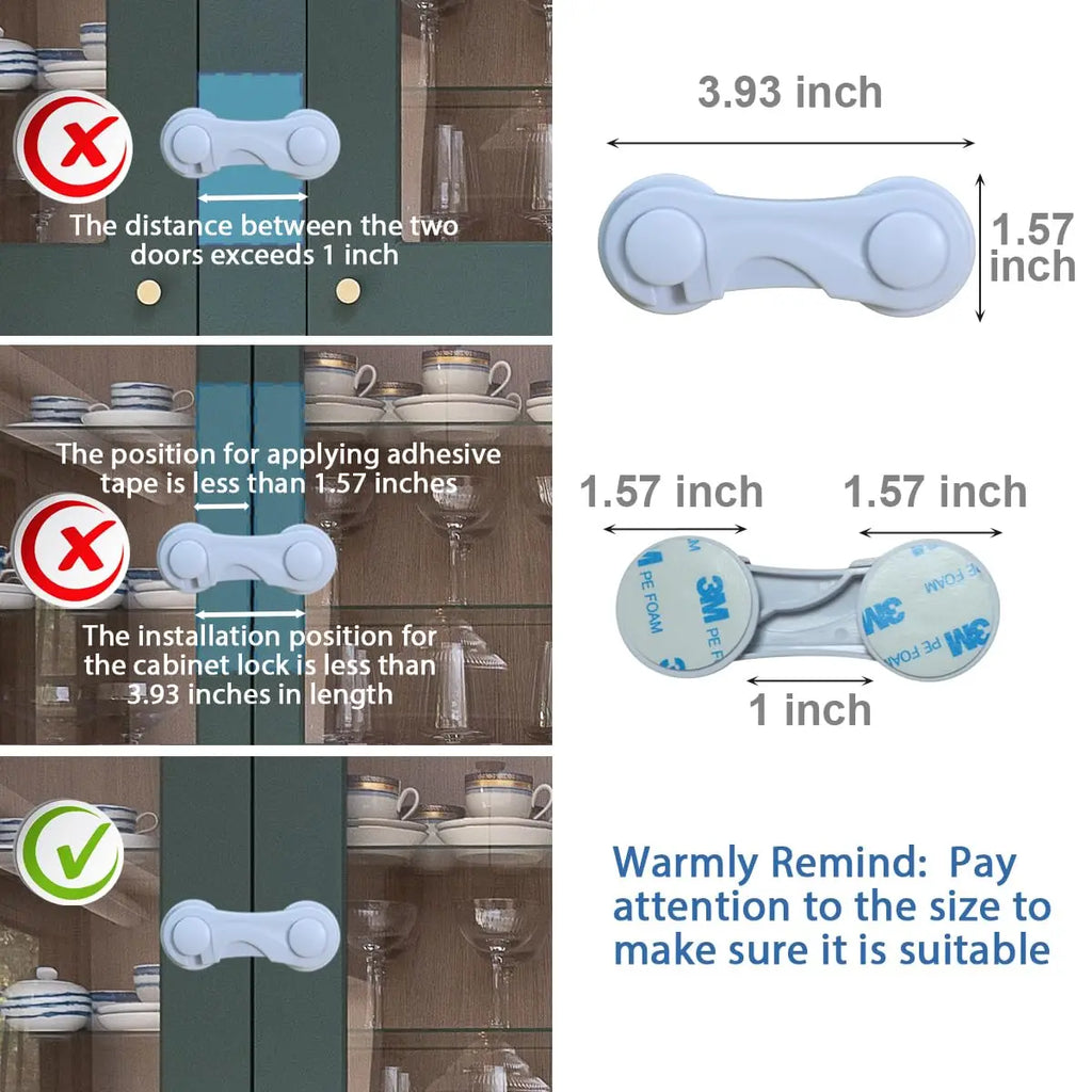Baby Proof Cabinet Door Locks Child Safety Latch for Drawers Cupboards Fridge Closet Pantry - Adhesive Childproof Locks for Kids