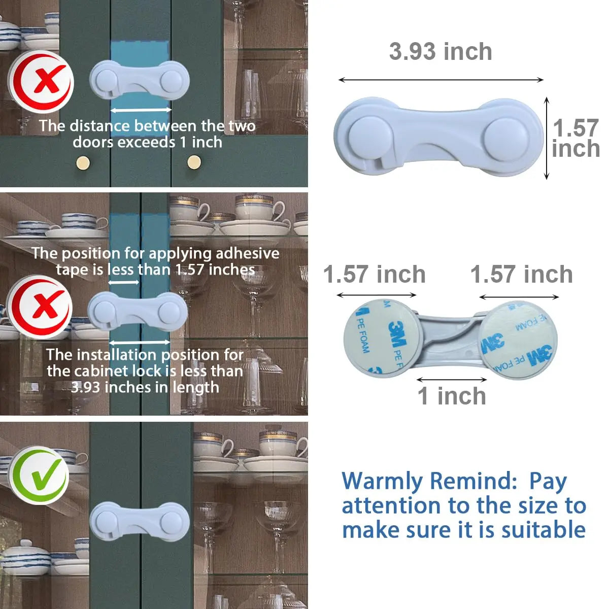 Baby Proof Cabinet Door Locks Child Safety Latch for Drawers Cupboards Fridge Closet Pantry - Adhesive Childproof Locks for Kids