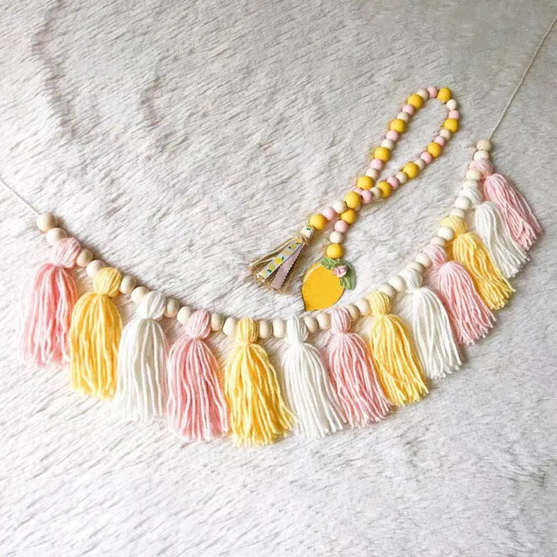 Bohemian Pink and Yellow Tassel Banner for Decoration, Handmade Tassel Garden, Home Children's Room Decoration, Fireplace Banner - Baby World SA