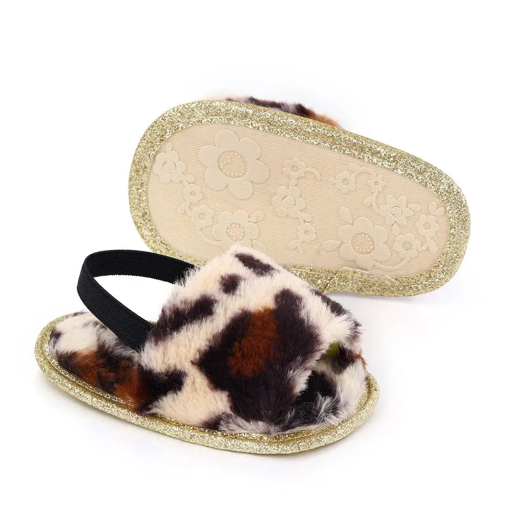 Spring Winter Fashion Multicolor Faux Fur Baby Girl Slipper Non-slip Newborn Cute Infant Toddler Crib Dress Shoes First Walkers