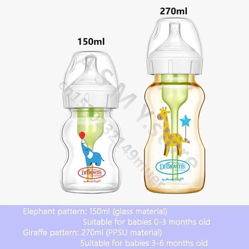 Dr. Brown's Glass Baby Bottle Anti-Flatulence For Newborns, Model NRB-Glass, Easy To Clean
