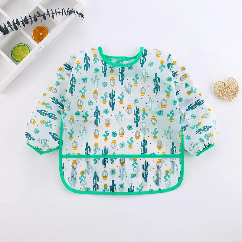 2025New Cute Baby Bibs Children Baby Stuff Toddler Waterproof Long Sleeve Art Smock Feeding Bib Apron for Kids 0-6 Years