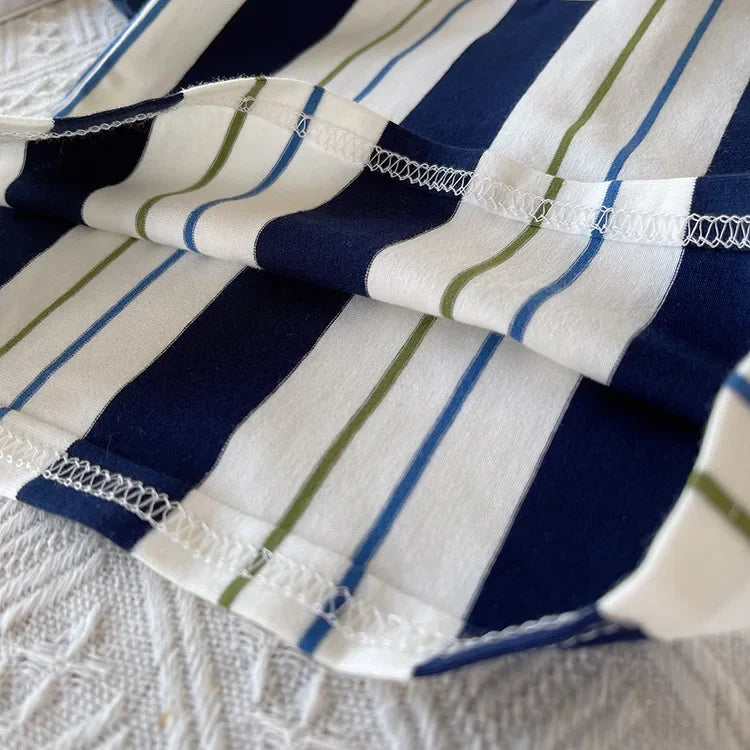 ‌New Boys Cotton Striped Shorts Set 2-Piece Summer Outfit Fashion Short Sleeve Casual Playwear Stylish Kids Clothing‌
