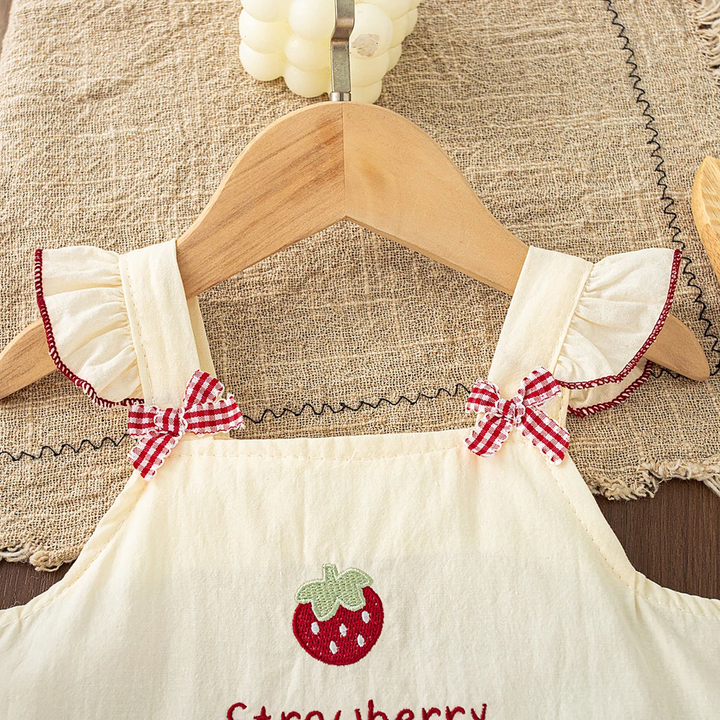 Baby Girl Dress Summer Strawberry Plaid Cotton Suspender Girl Dress Cute Bow Beach Princess Baby Dress Baby Girl Clothes