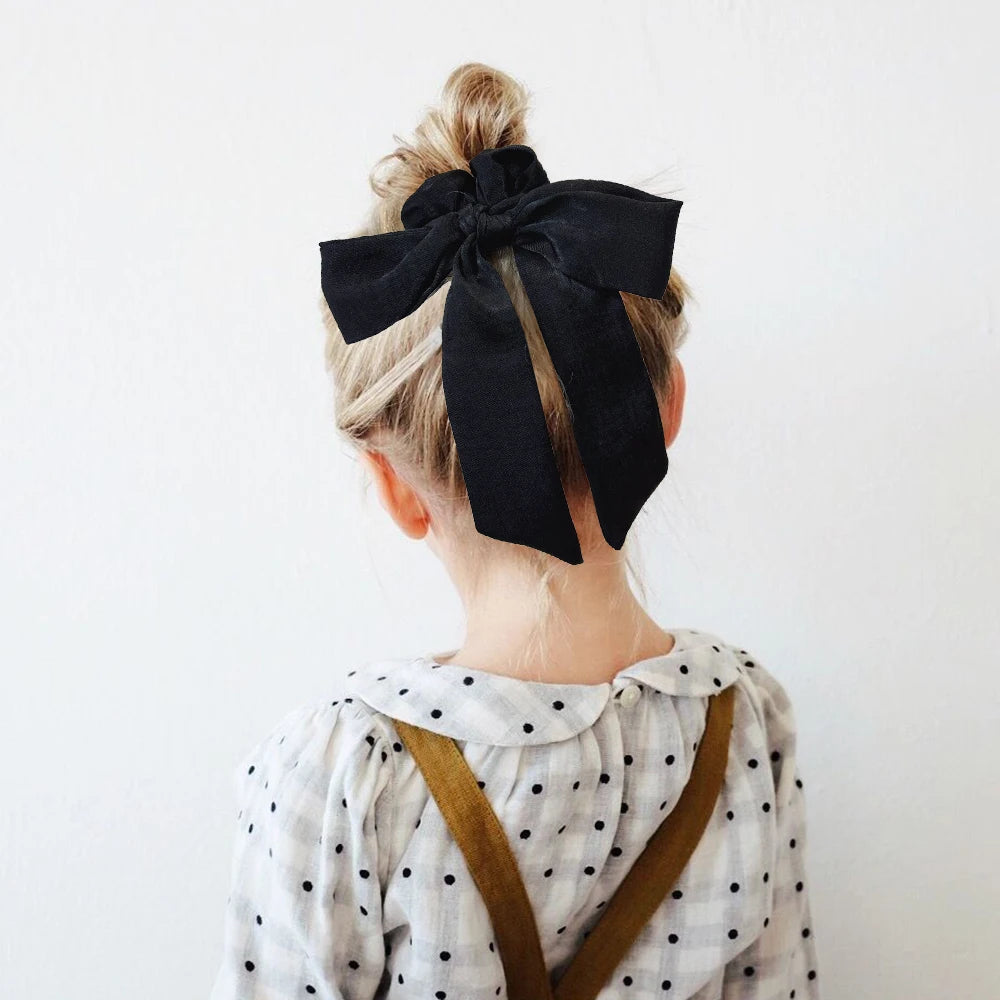 10Pcs Random Color Hair Band Elastic Bowknot Rubber Band Solid Color Headrope High Ponytail Leather Band