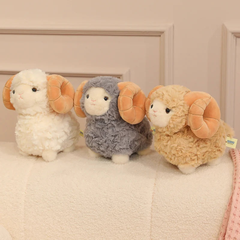 New Gentle Lovely Sheep Plush Toys Soft Fluffy Big Horns Sheep Doll Warm Cozy Hugging Appease Animal Doll Birthday Gift To Girls