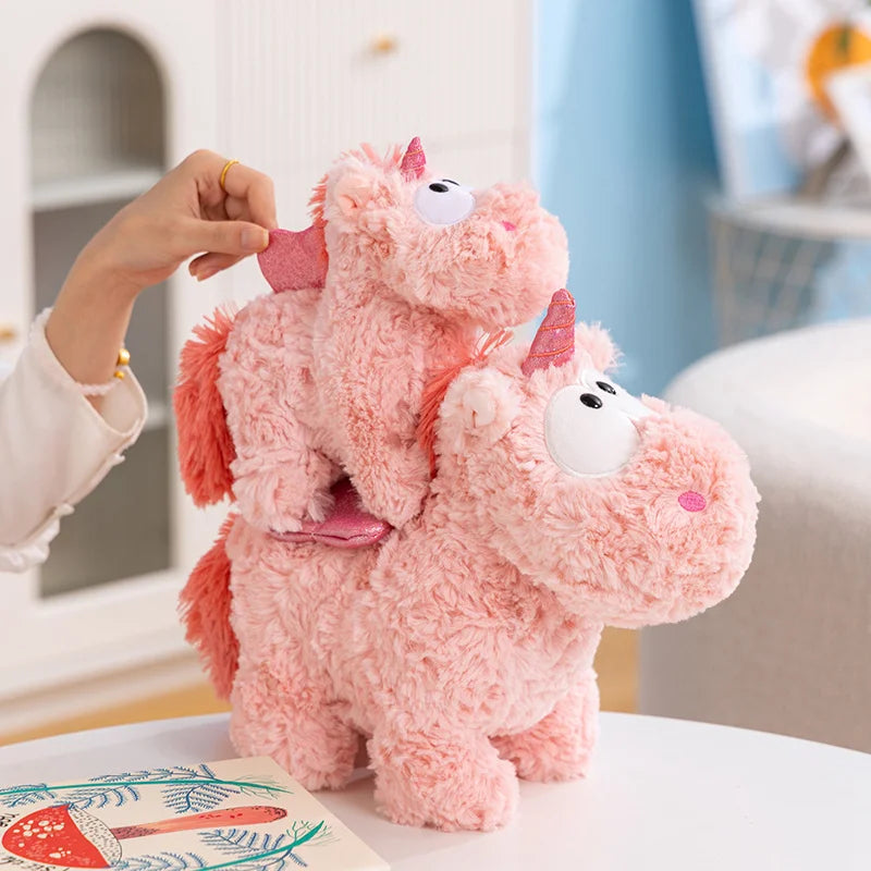 Hot Soft Fluffy Pink Unicorn Plush Toy Cute Stuffed Animal Doll with Shiny Wings Kawaii Unicorn Plushie Big Eyes Unicorn Pillow
