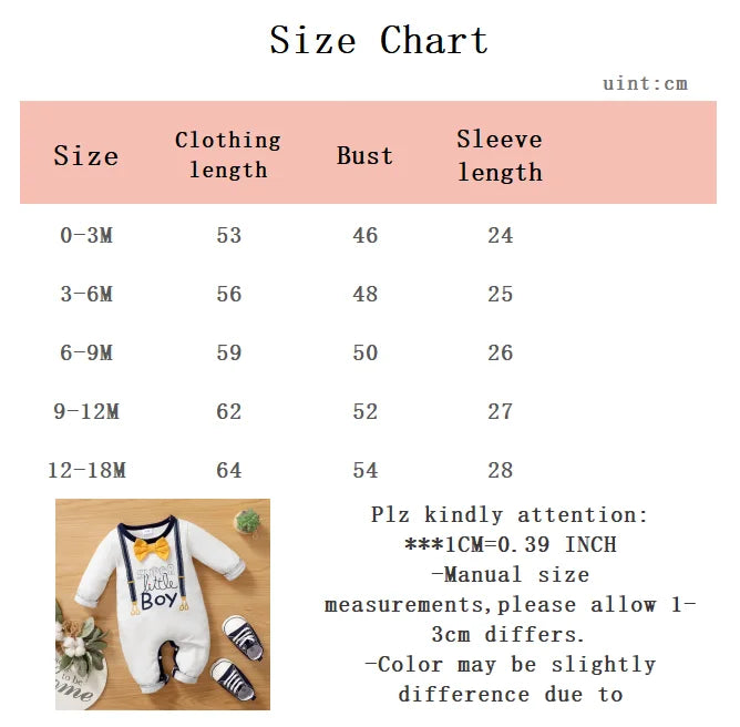 Baby Boy Jumpsuit Letter Printed Small gentleman Long sleeved Jumpsuit for Newborns Baby Boy 0-18 Months in Spring and Autumn