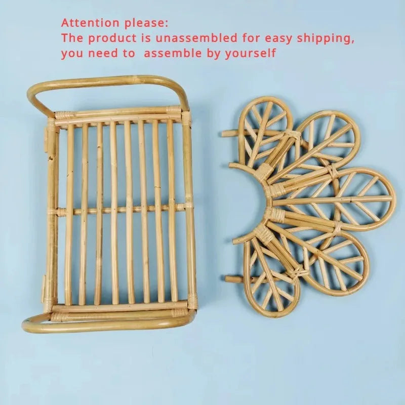 Newborn Photography Furniture Hand-woven Rattan Basket Chair and Beige Gray Backdrop Blanket Decor Baby Photoshoot Accessories