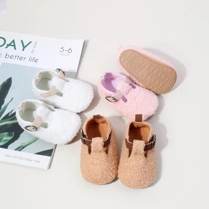 Winter Cute Baby Girl Boy Velvet Cotton Shoes Warm Plush Comfortable TPR Sole Anti Slip Solid High Quality Walking Shoes BMB4005