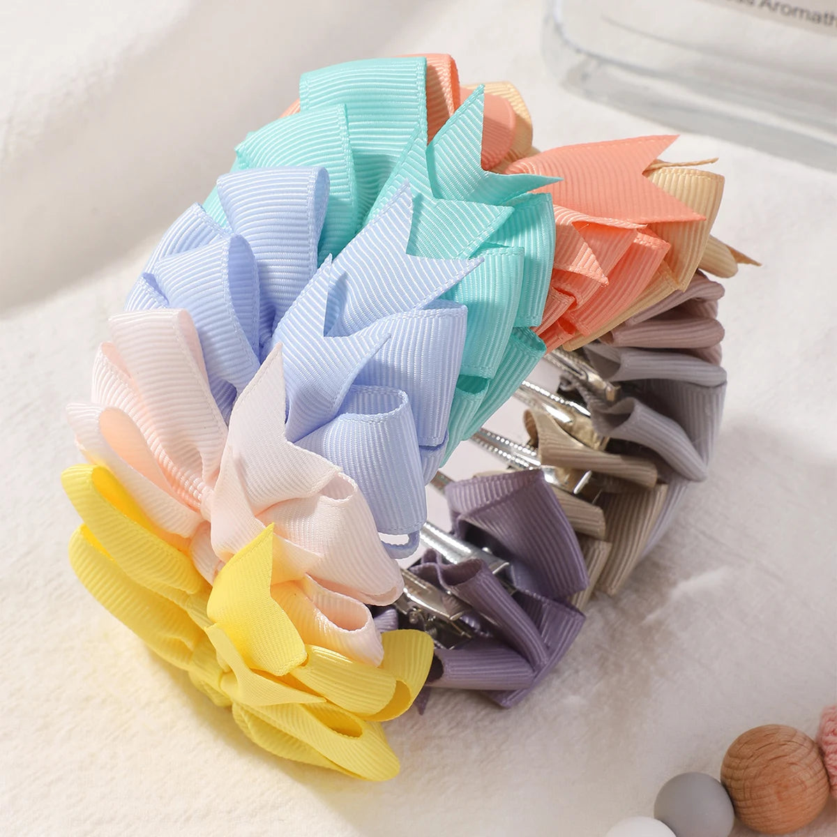 20Pcs Sunflower Ribbon Hair Clips 2.36 Inch Bangs Hair Clip Cheer up Bowknot Kids Girls Headdress Vibrant Color Mixed Bulk