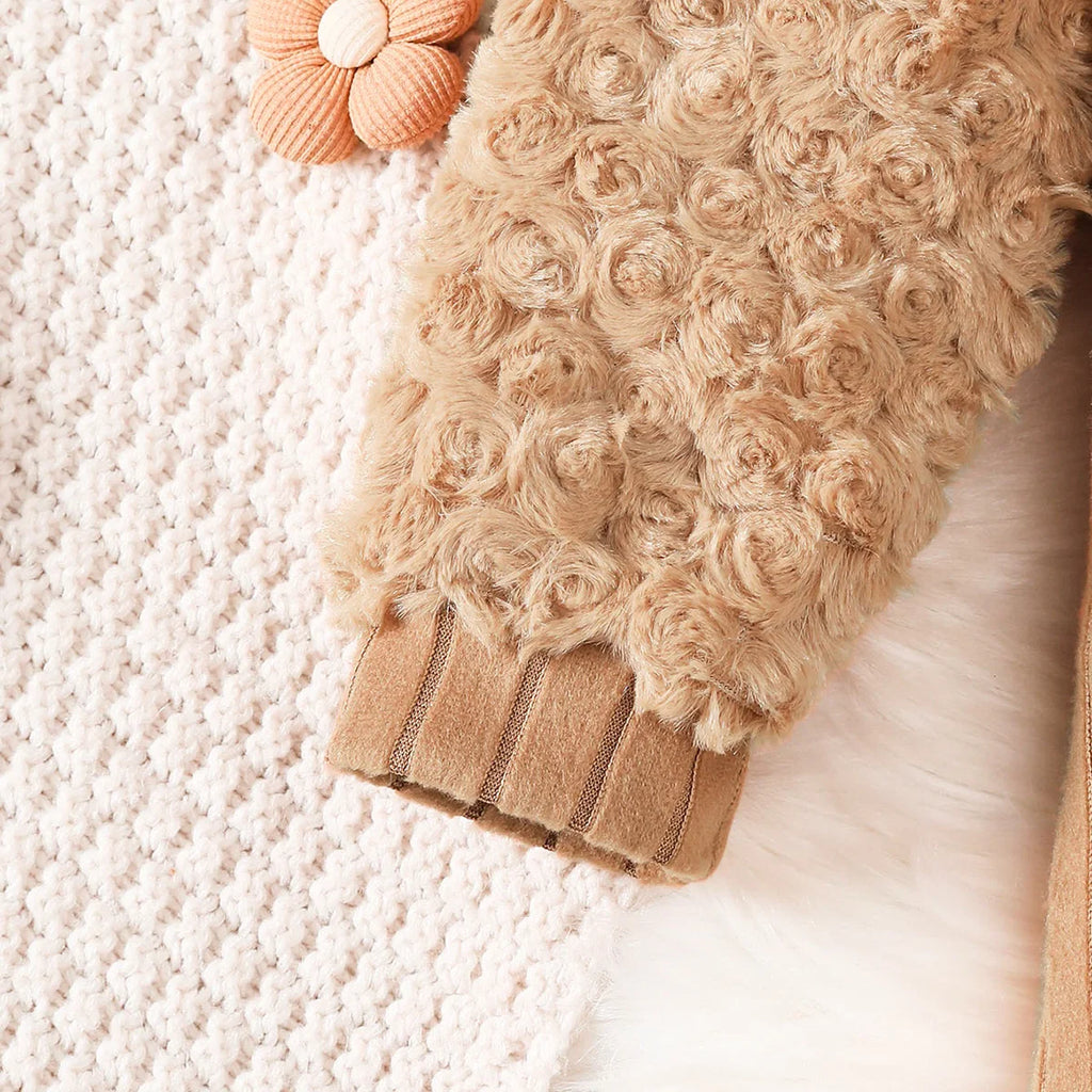 Kid Girls' Dress Brown Long sleeved Splice Fashion Dress+Mini Bag Two-piece Set 4-7 Year old girls' Autumn and Winter Dress