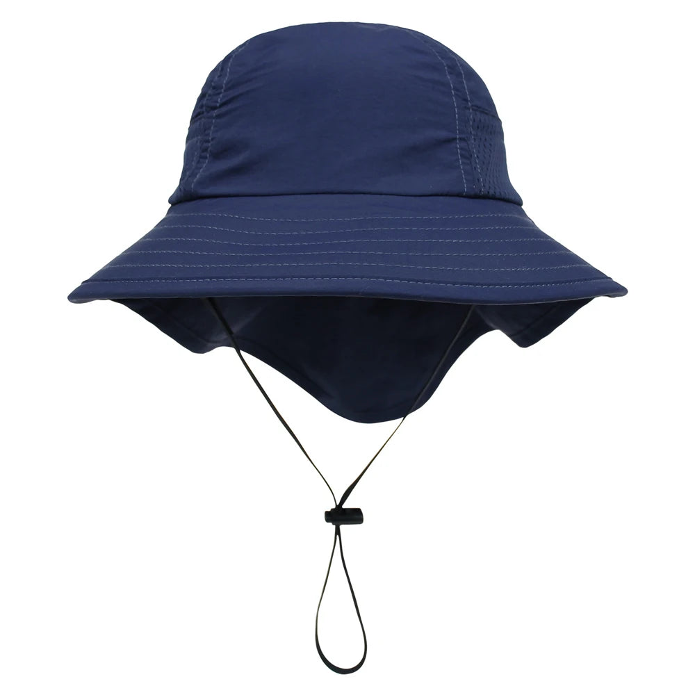 Spring Summer Baby Hat Beach Sun Protection Neck Kids Bucket Hats for Girls Boys Adjustable Children Cap Baby Accessories 6M-6Y