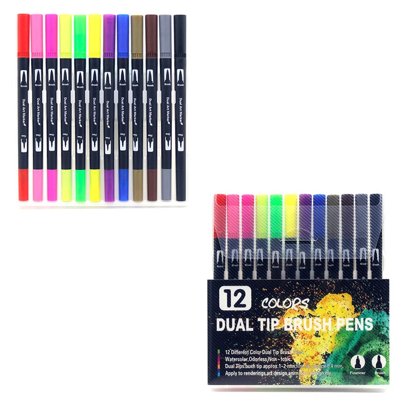 12/24/36 120 Colors Double Ends Manga Art Brush Pen Set Pencil Watercolor Art Markers Fineliner Calligraphy Pens Art Supplies