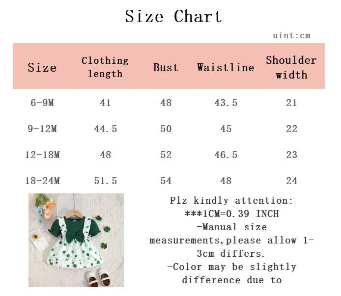 Baby Girl Summer Dress Lucky four-leaf clover Printed Short sleeve Dress 0-24 Months Cute Baby Girl Casual Dress