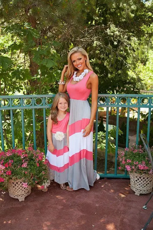 2026 Matching Parent-Child Dress Family Matching Mother Daughter Dresses Clothes Striped Mom Dress Kids Child Outfits Mum Sister