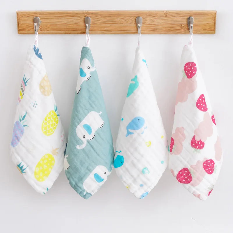 Hot New 6-Layer High-Density Cotton Muslin Baby Face Towel Cartoon Design Burp Cloth Class A Infant Washcloth Baby Accessories
