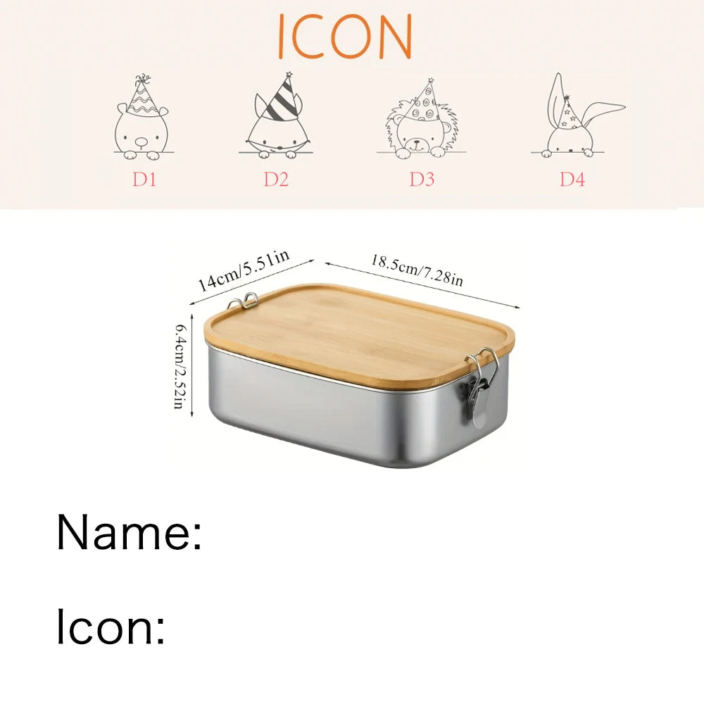 1pc Custom Stainless Steel Lunch Box with Bamboo Lid, 3 Compartments Eco-Friendly Reusable Food Container for Picnics And Work