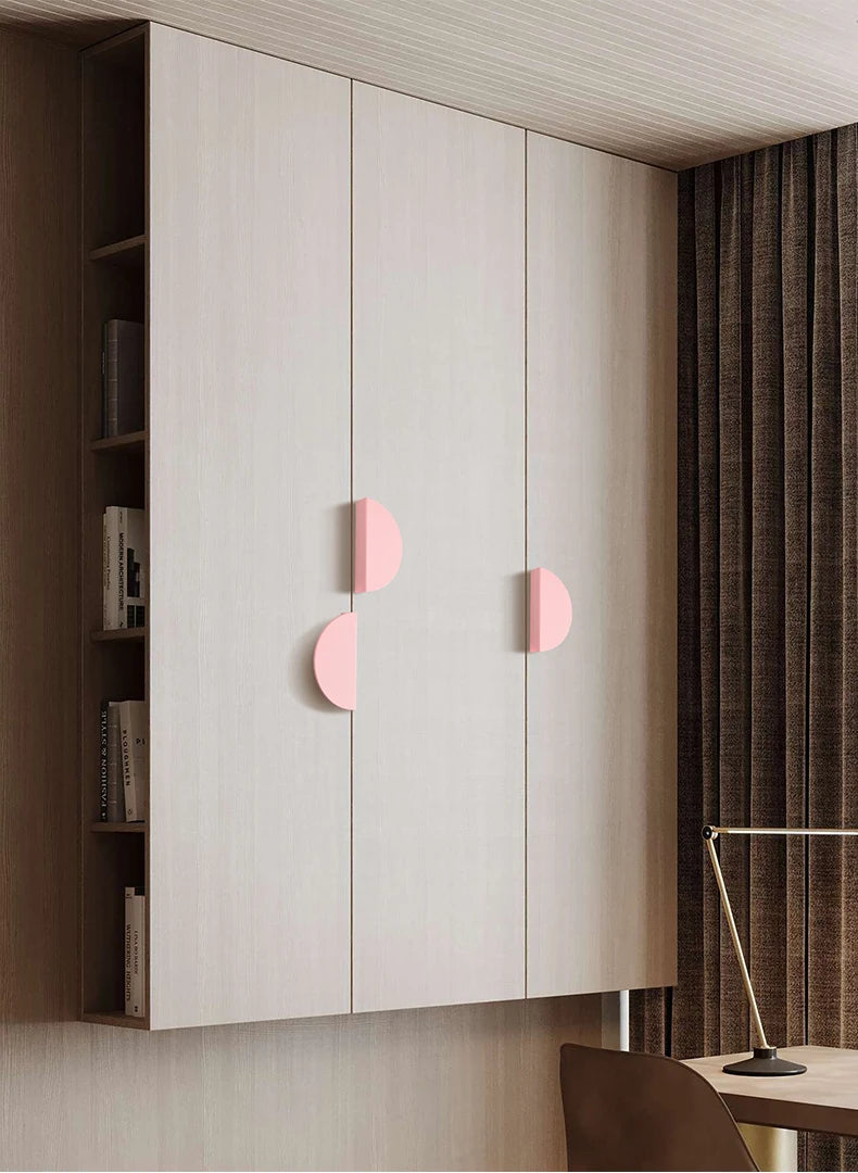 Wardrobe Door Handle Half Round Kitchen Cabinet Knobs Dresser Drawer Handle Colorful Pink Blue Green White Knobs For Furniture