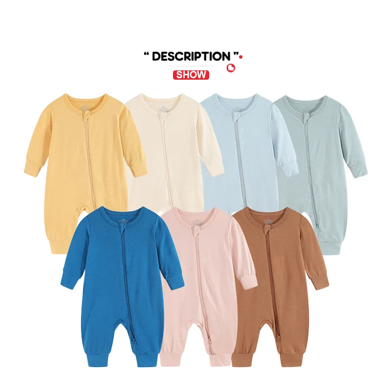 Kiddiezoom Four Seasons 1Pcs Unisex Long Sleeve Zipper Baby Boy Girl Romeprs Soft Comfort Infants Jumpsuit Rayon Newborn Clothes