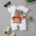 Newborn Male baby Summer Jumpsuit Superman Capybara Pattern Short sleeved Jumpsuit Suitable for Male Babies aged 0-18 Months