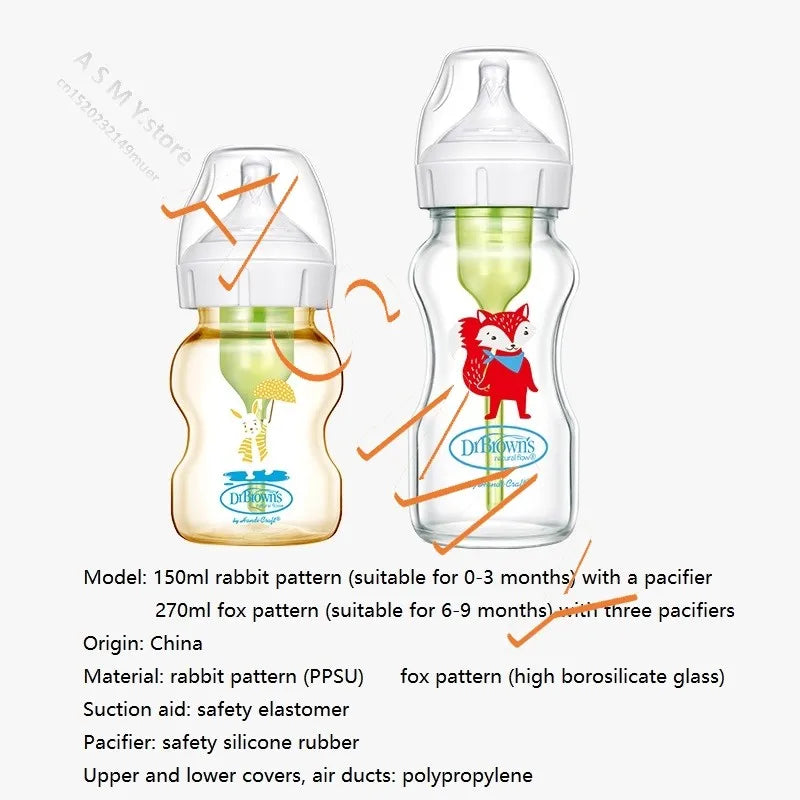 NEW Dr. Brown's glass bottle drbrowns newborn glass bottle baby PPSU bottle anti-flatulence