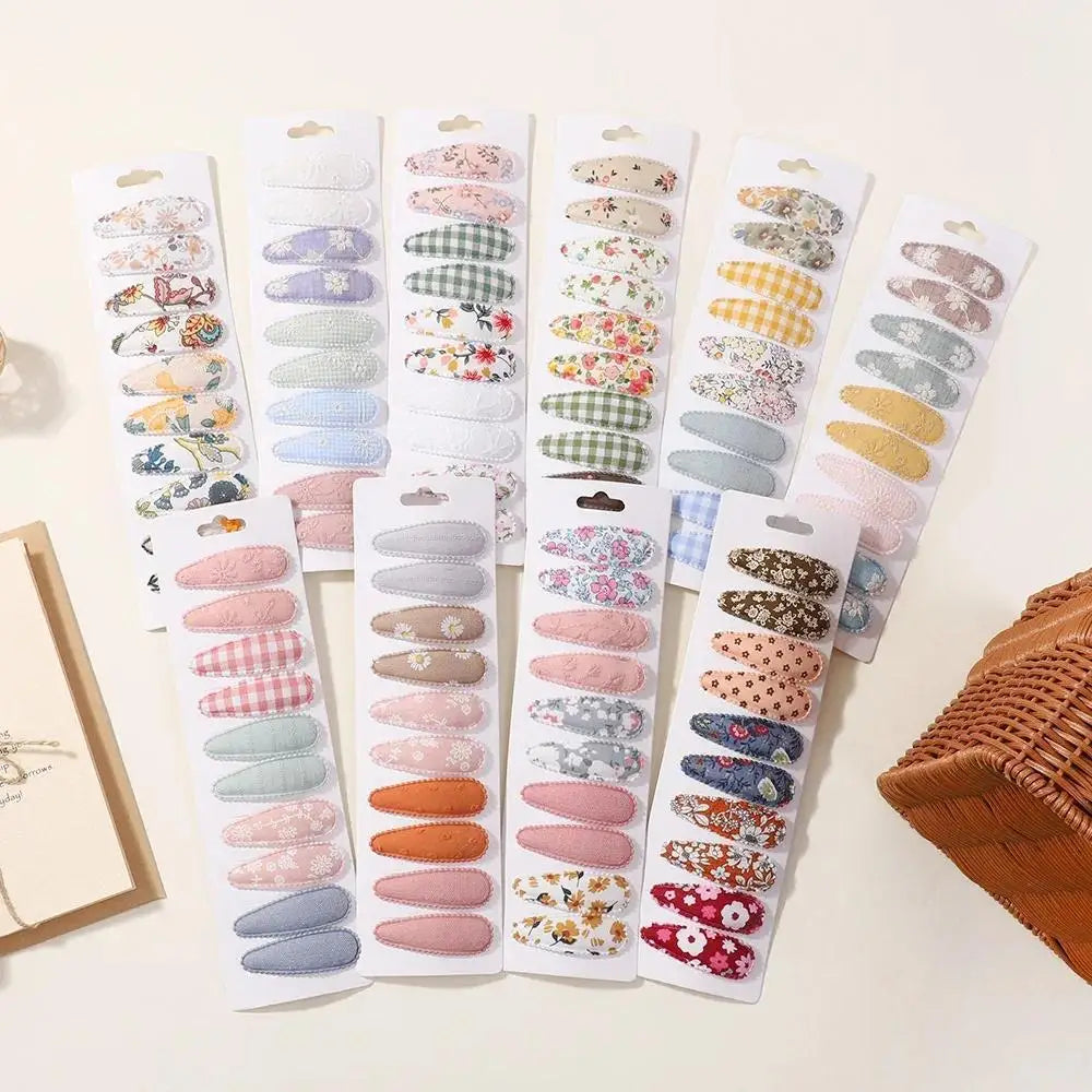 20 Pcs/Set Ins Flower Print Cotton Alloy Bow Hair Snap Clips Set Fabric Chess Baby Clamps Girls Headdress