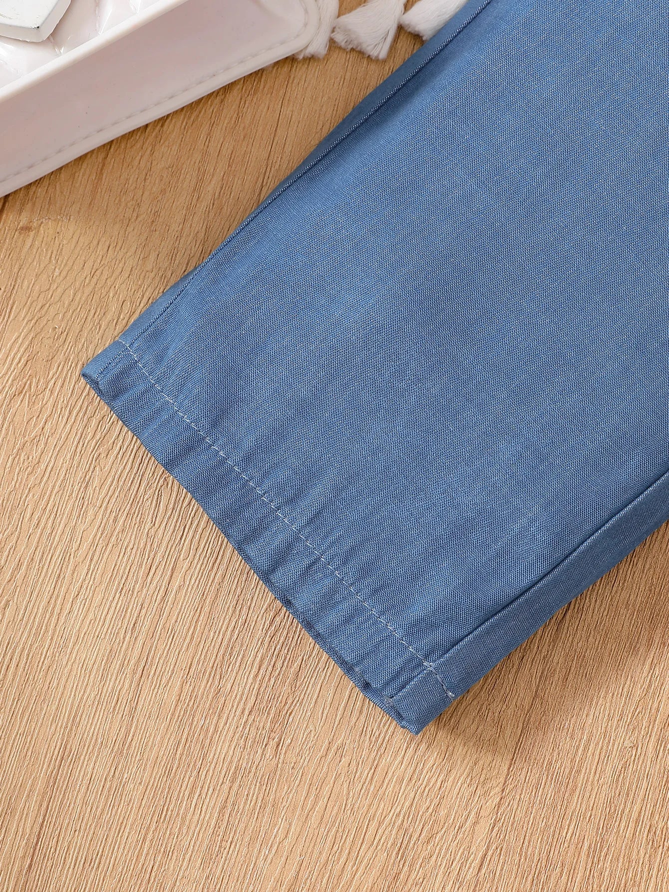 Girls Spring Autumn Denim Patchwork Two-Piece Set with White Sleeve Blue Skirt Top And Denim Long Pants for Kids