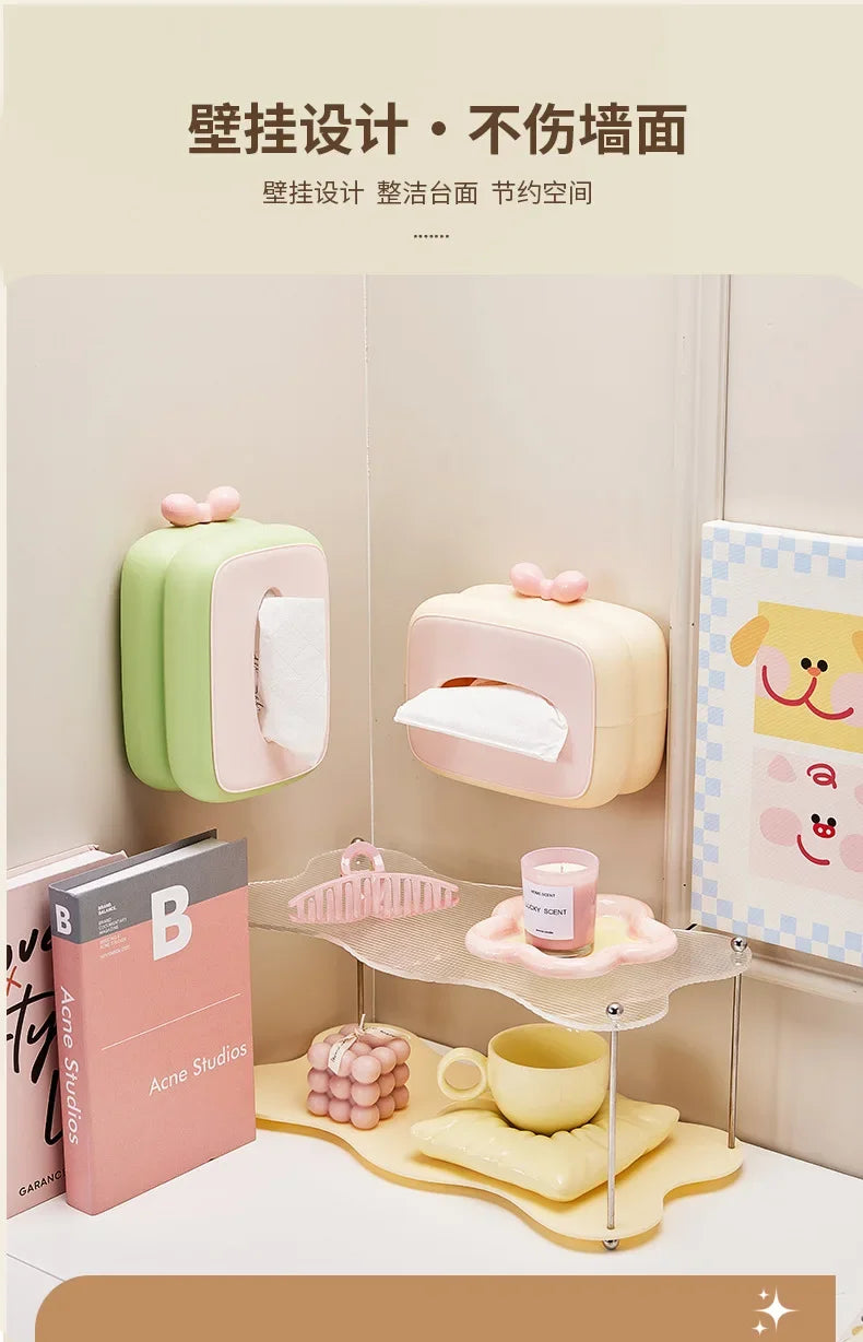 Cute spring-loaded pop-up tissue box with large storage, perfect for desks.