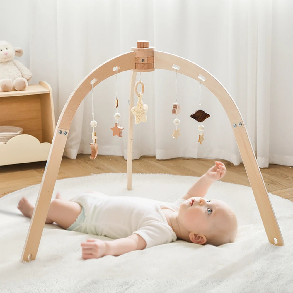 Baby Fitness Rack Wooden Frame Educational Fitness Activity Toy Gym Decoration can Hanging Pendants Sensory Gift Newborn Nursing