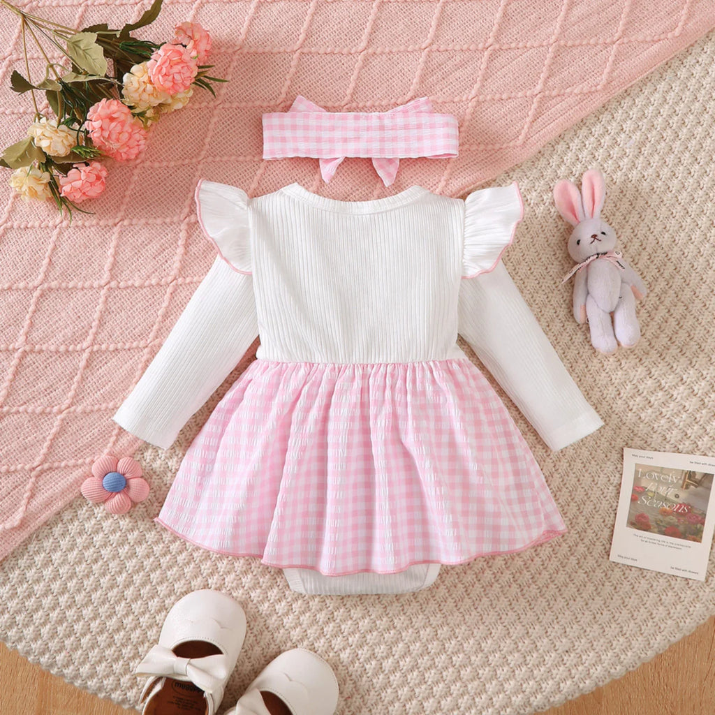 Newborn Baby girl Easter Dress Cartoon Small Rabbit Print plaid Dress+Headband 2Pcs/set for Cute Baby girls 0-18 Months Dress
