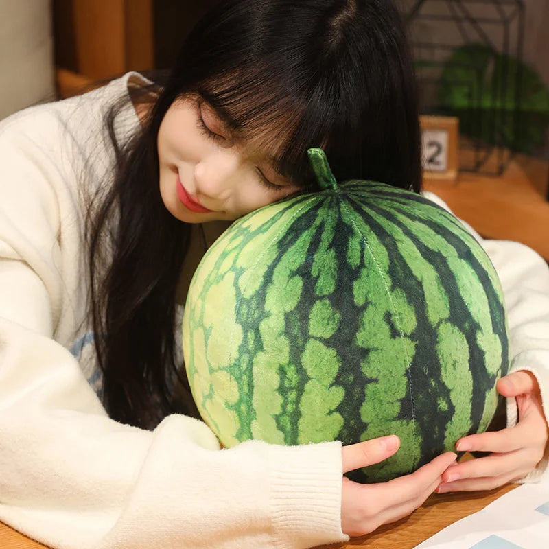 Kawaii Watermelon Plush Doll Pillow Lifelike Oval Shape Soft Toy for Home Decor Fun Hug Gift for Boys & Girls