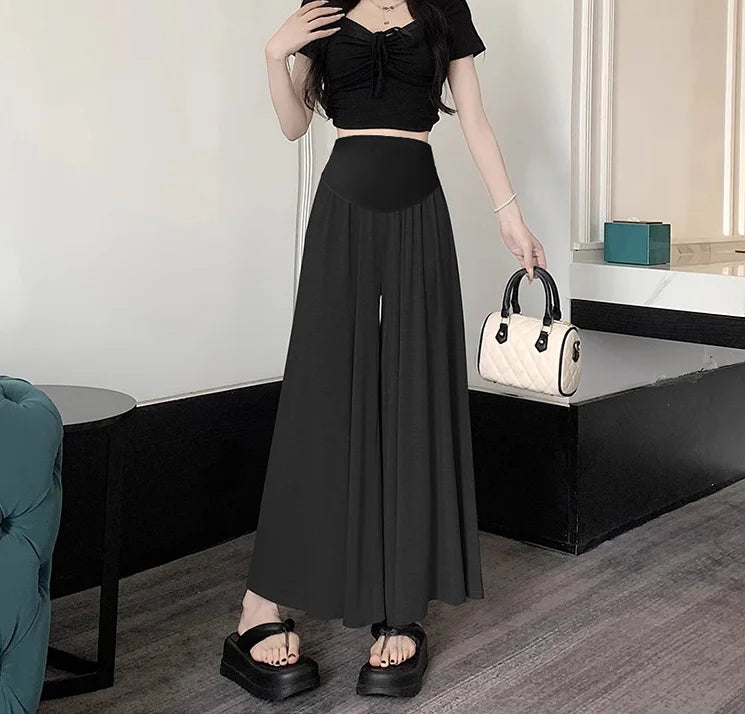 Korean Style Summer Pregnancy Belly Trousers Maternity Modal Pants High Waist Wide Leg Floor Length