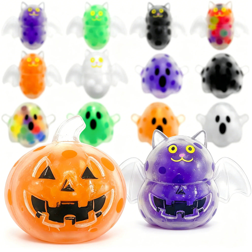Spooky Halloween Squishy Bead Squeeze Ball Pumpkin Ghost Bat Shape Stress Relieving  Decompression Ornament Holiday Party Favor