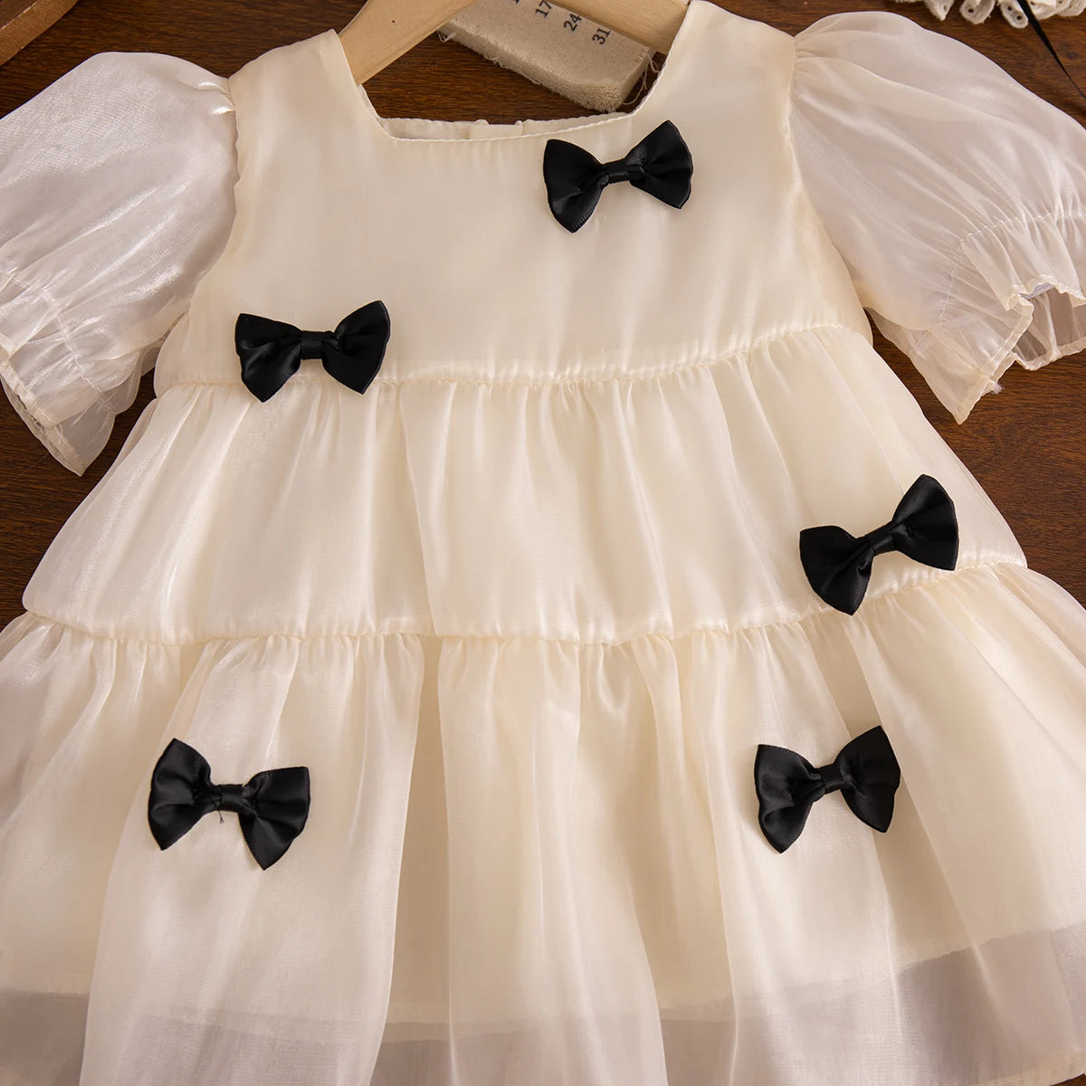 Baby Girls' Dresses Summer Bow-Tie Puffed-Sleeve Girls Dress Cute Birthday Party Kids Dress Baby Girl Clothing