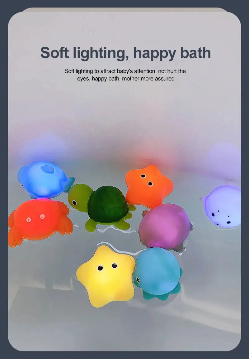 9pcs Floating Light Up Animal Bath Toy Safe PVC Material For Children 3-5 Years Old Perfect For Pools 195F