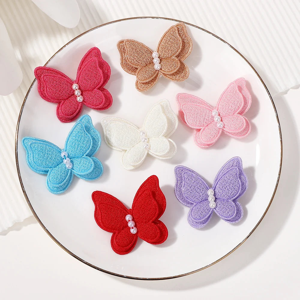 20Pcs Random Color Butterfly Hairpins Girls Lovely Hair Bangs Hairclip Handmade Pearl Boutique Kids Head Clips