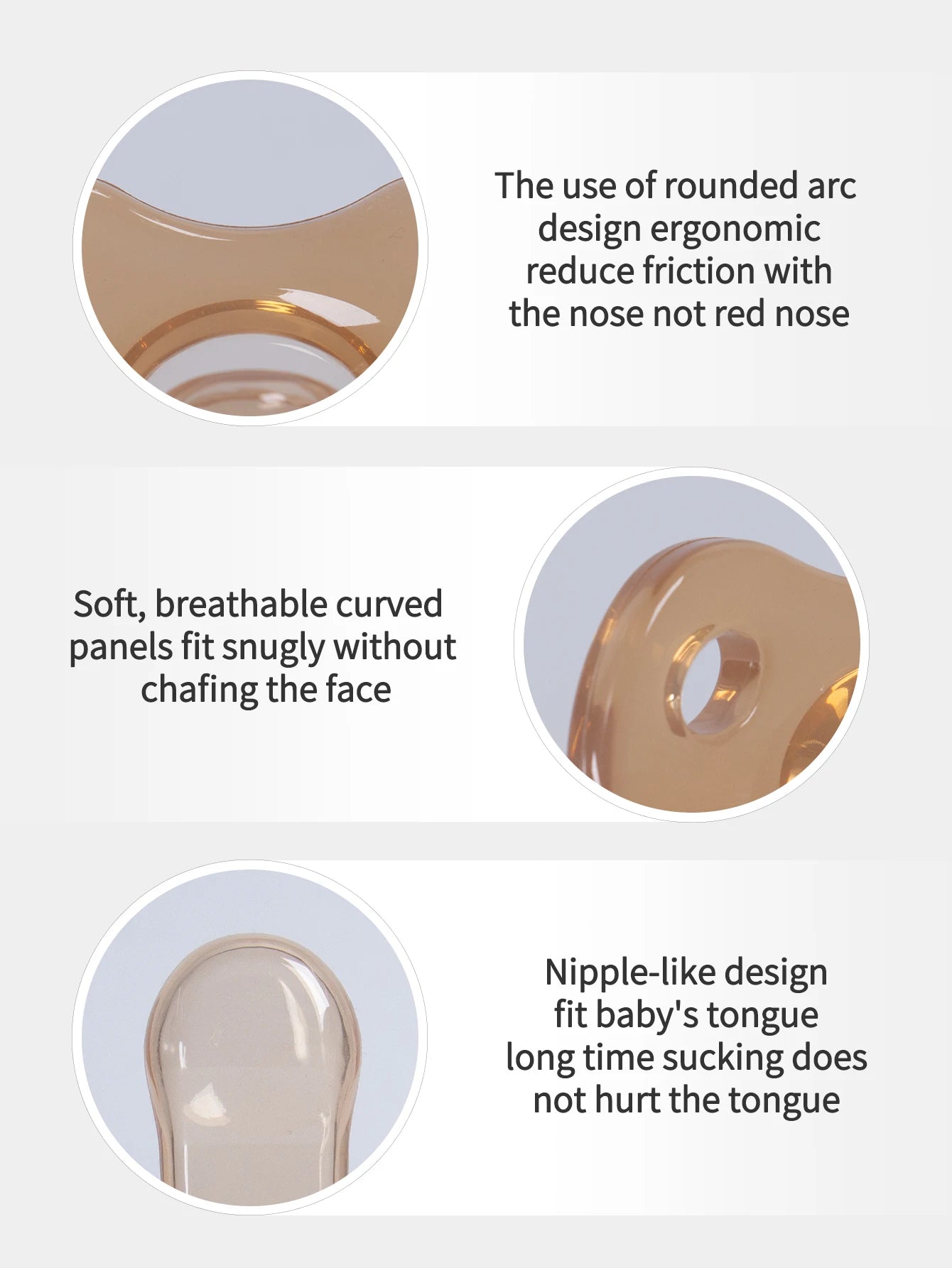 Baby Silicone Pacifiers Flat Nighttime Round day Soft Breathable Frosted Brown Transparent Soother 100% BPA Free Safe Silicone