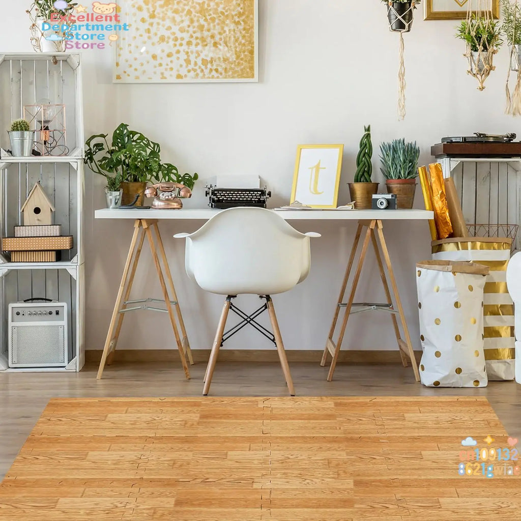 Wood Grain Non-slip Floor Mat Interlocking Foam Waterproof DIY Puzzle Mat Suitable for Living Room and Bedroom Home Decoration