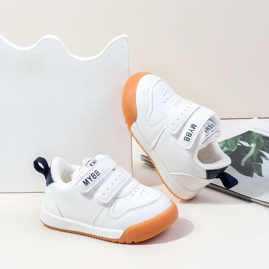 Winter Trendy New Baby Walking Shoes For Boys And Girls Small Children Anti-Slip Soft Sole White Sneakers